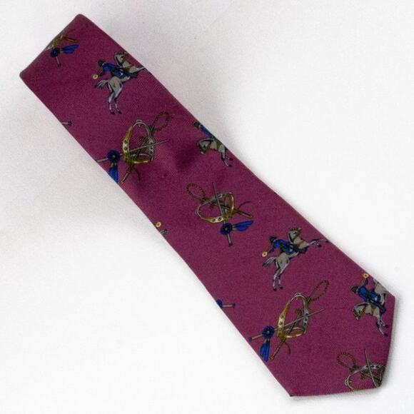Henry Grethel Vintage Silk Tie Cranberry Blue Gold Made in USA - Picture 6 of 9